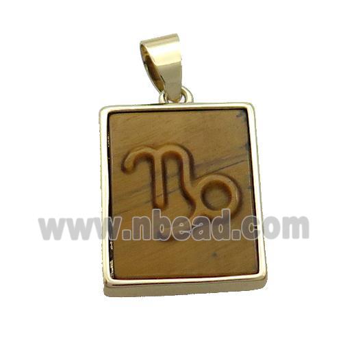 Natural Tiger Eye Stone Pendant Zodiac Taurus Rectangle Gold Plated