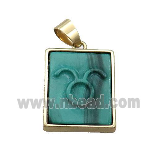 Natural Malachite Pendant Zodiac Aries Green Rectangle Gold Plated