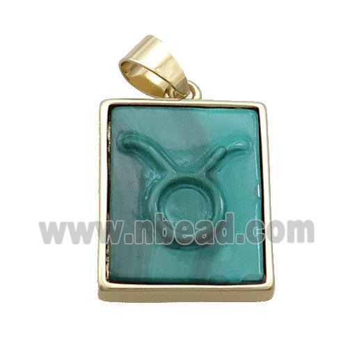 Natural Malachite Pendant Zodiac Leo Green Rectangle Gold Plated