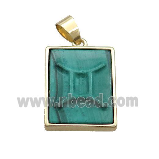 Natural Malachite Pendant Zodiac Gemini Green Rectangle Gold Plated