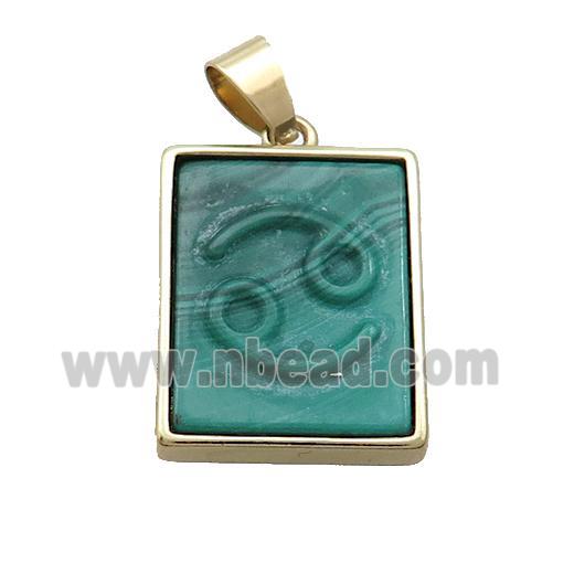 Natural Malachite Pendant Zodiac Cancer Green Rectangle Gold Plated