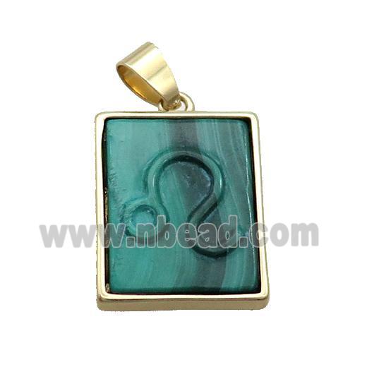 Natural Malachite Pendant Zodiac Taurus Green Rectangle Gold Plated