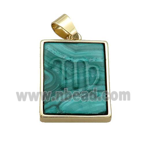 Natural Malachite Pendant Zodiac Virgo Green Rectangle Gold Plated