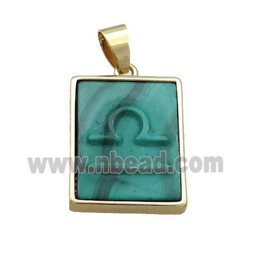 Natural Malachite Pendant Zodiac Libra Green Rectangle Gold Plated