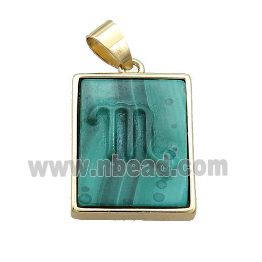 Natural Malachite Pendant Zodiac Scorpio Green Rectangle Gold Plated