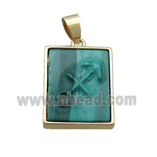 Natural Malachite Pendant Zodiac Sagittarius Green Rectangle Gold Plated