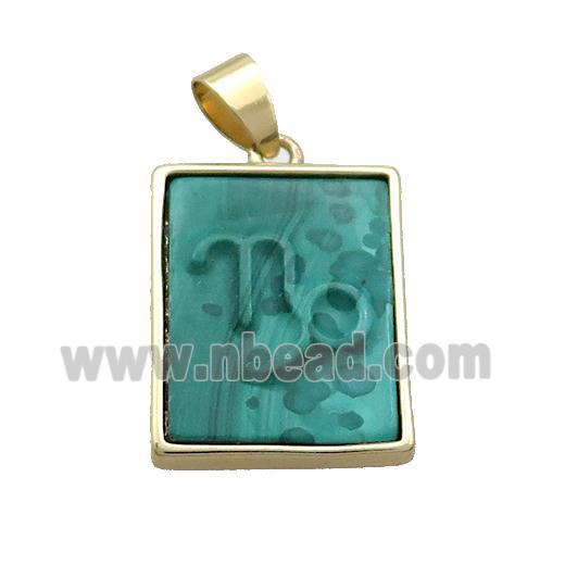 Natural Malachite Pendant Zodiac Capricorn Green Rectangle Gold Plated