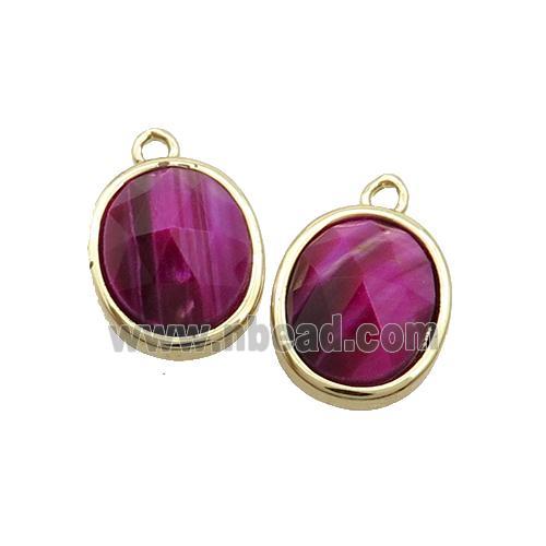 Fuchsia Tiger Eye Stone Oval Pendant Gold Plated