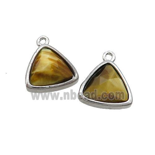 Golden Tiger Eye Stone Triangle Pendant Platinum Plated