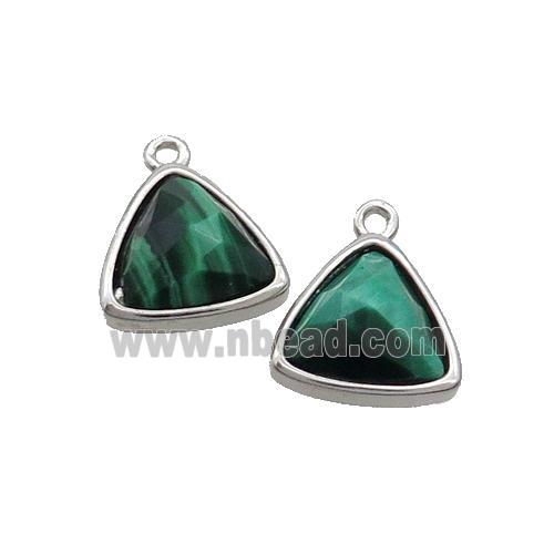 Green Tiger Eye Stone Triangle Pendant Platinum Plated