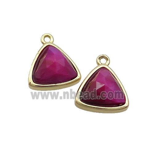 Fuchsia Tiger Eye Stone Triangle Pendant Gold Plated