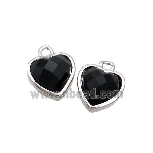 Black Agate Heart Pendant Platinum Plated