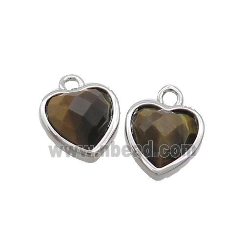 Tiger Eye Stone Heart Pendant Platinum Plated