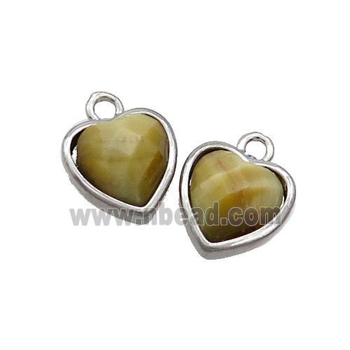 Golden Tiger Eye Stone Heart Pendant Platinum Plated