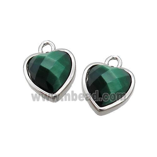 Green Tiger Eye Stone Heart Pendant Platinum Plated