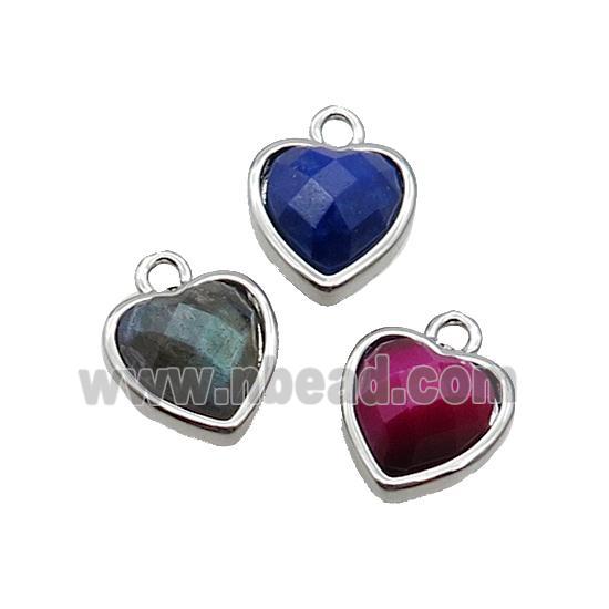 Mix Gemstone Heart Pendant Platinum Plated