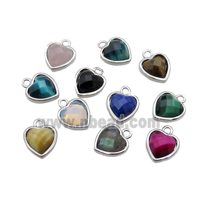 Mix Gemstone Heart Pendant Platinum Plated