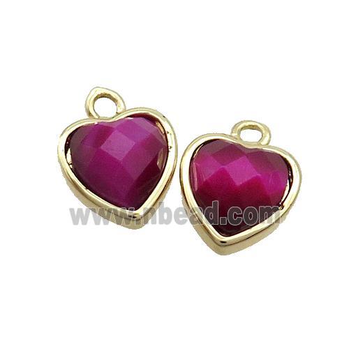 Fuchsia Tiger Eye Stone Heart Pendant Gold Plated