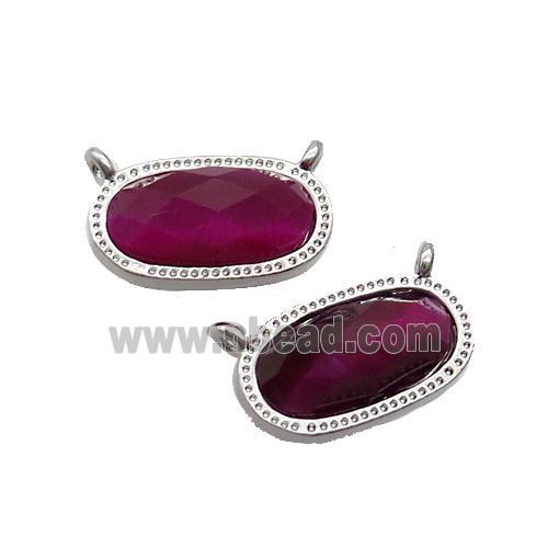 Fuchsia Tiger Eye Stone Oval Pendant 2loops Platinum Plated