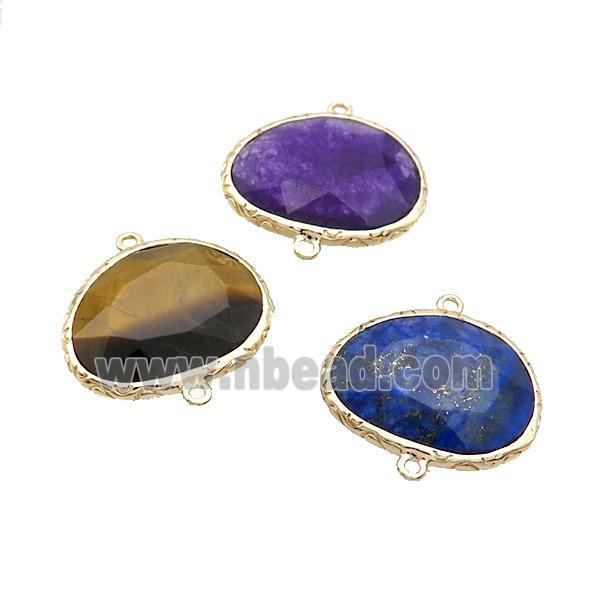 Mix Gemstone Connector Oval Gold Plated