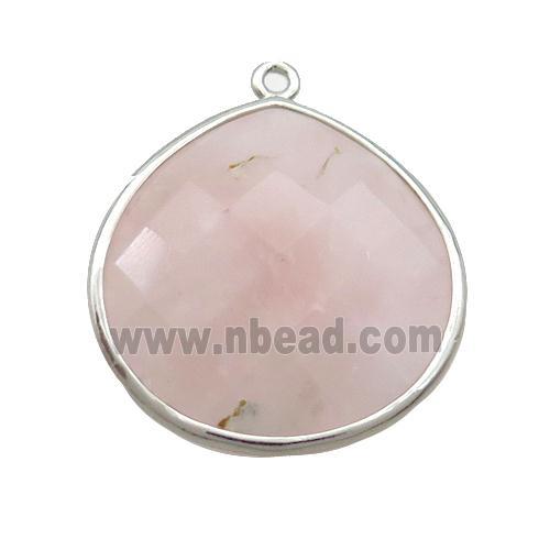 Pink Rose Quartz Teardrop Pendant Platinum Plated