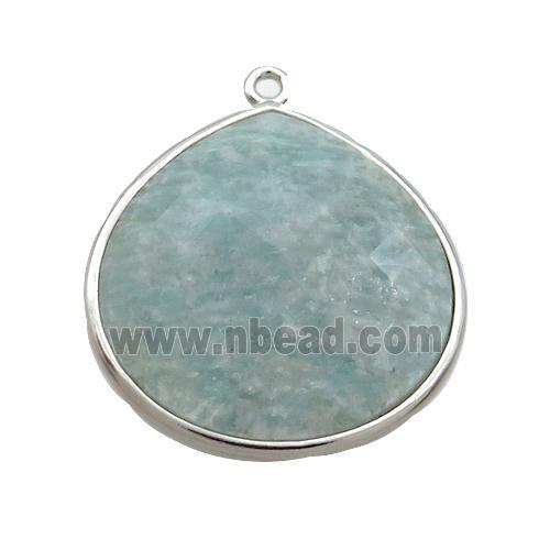 Green Amazonite Teardrop Pendant Platinum Plated