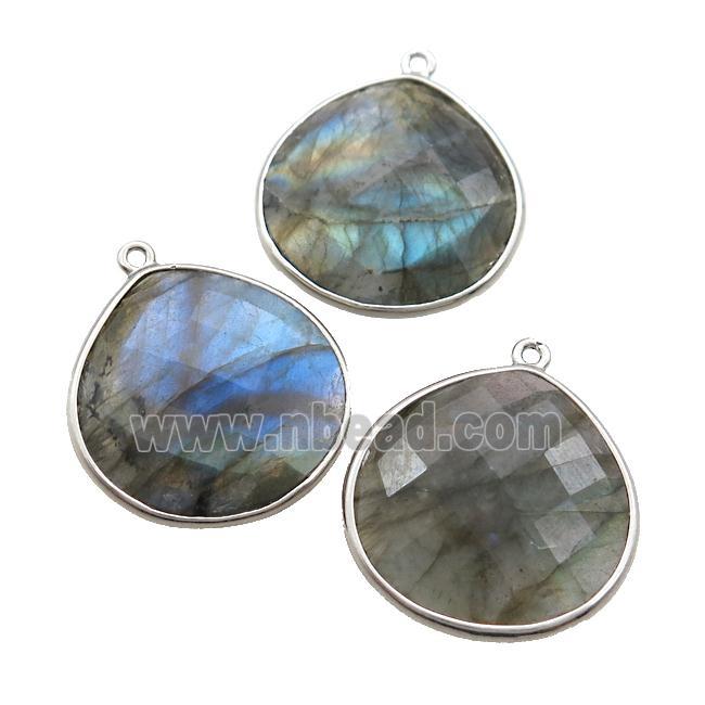 Natural Labradorite Teardrop Pendant Platinum Plated