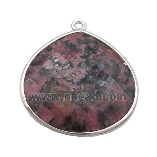 Pink Rhodonite Teardrop Pendant Platinum Plated