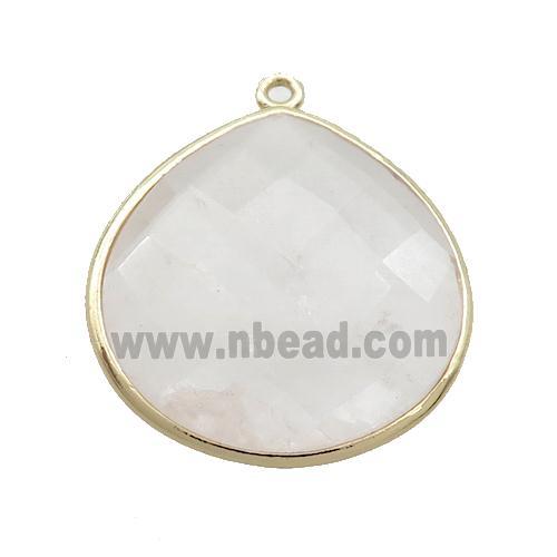 White Crystal Quartz Teardrop Pendant Gold Plated