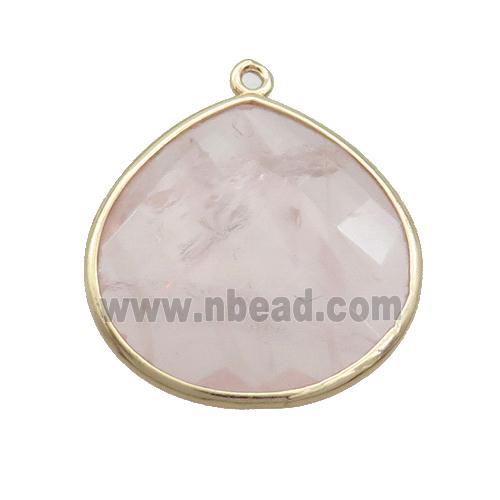 Pink Rose Quartz Teardrop Pendant Gold Plated