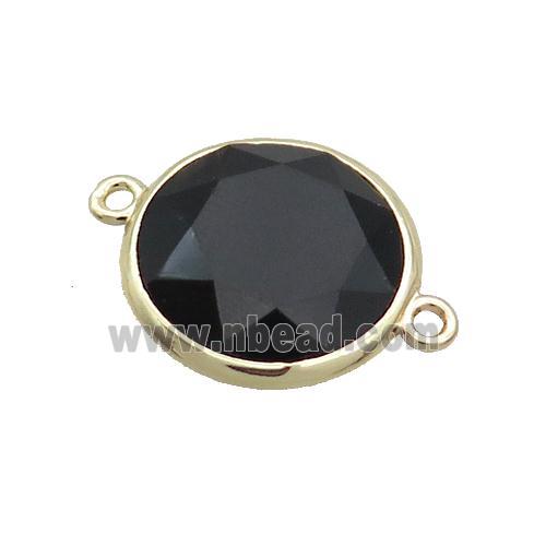 Black Onyx Agate Circle Connector Faceted Gold Plated