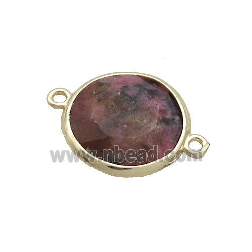 Pink Rhodonite Circle Connector Faceted Gold Plated