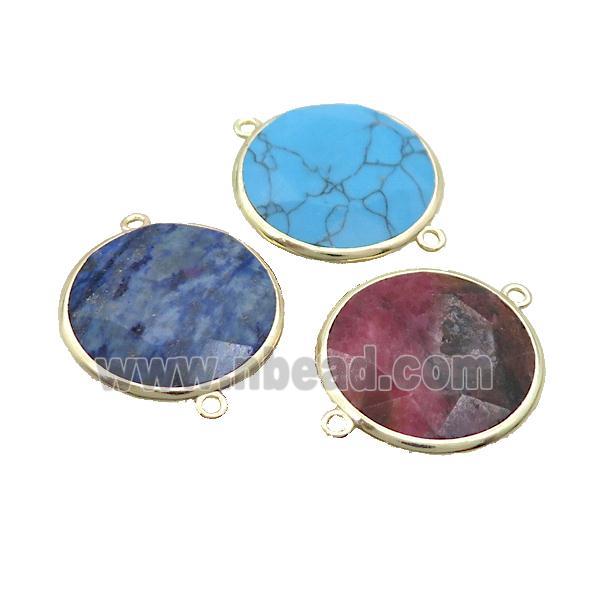 Mix Gemstone Circle Connector Faceted Gold Plated