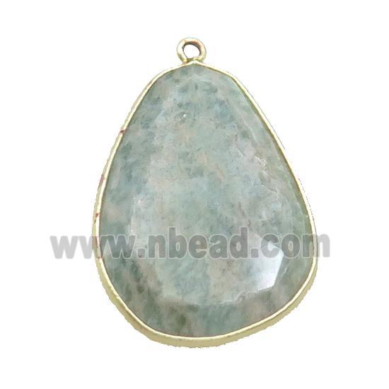 Green Amazonite Teardrop Pendant Gold Plated