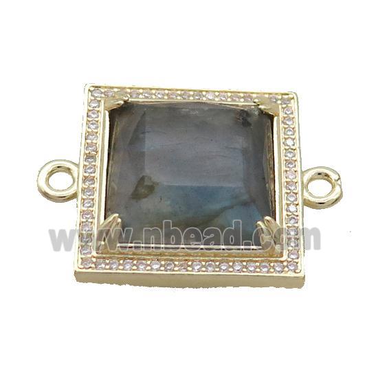 Copper Square Connector Pave Labradorite Gold Plated