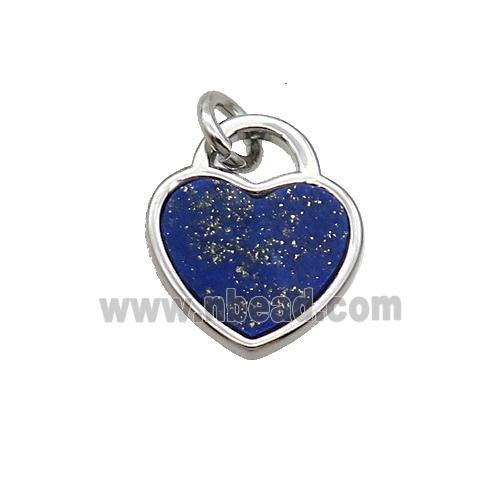 Copper Heart Pendant Pave Blue Lapis Platinum Plated