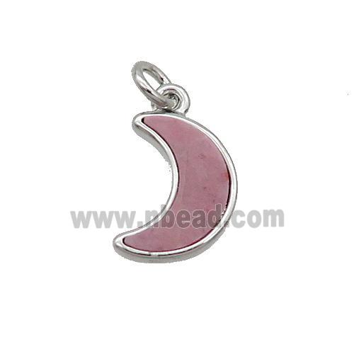 Copper Moon Pendant Pave Pink Rhodonite Platinum Plated