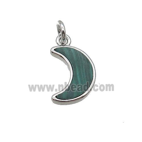 Copper Moon Pendant Pave Green Malachite Platinum Plated