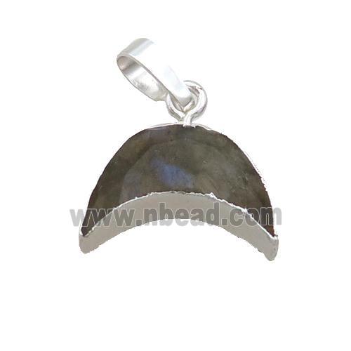 Natural Labradorite Moon Pendant Shiny Silver