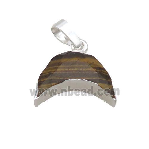 Natural Tiger Eye Stone Moon Pendant Shiny Silver