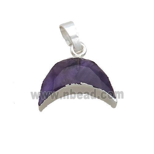 Natural Purple Amethyst Moon Pendant Shiny Silver