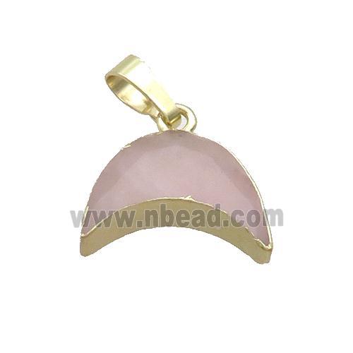 Natural Pink Rose Quartz Moon Pendant Gold Plated