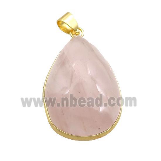 Natural Pink Rose Quartz Teardrop Pendant