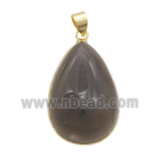 Natural Gray Agate Teardrop Pendant