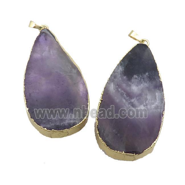 Natural Purple Amethyst Teardrop Pendant Gold Plated