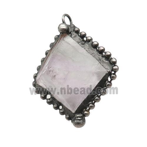 Fluorite Pendant Freeform Multicolor Antique Silver