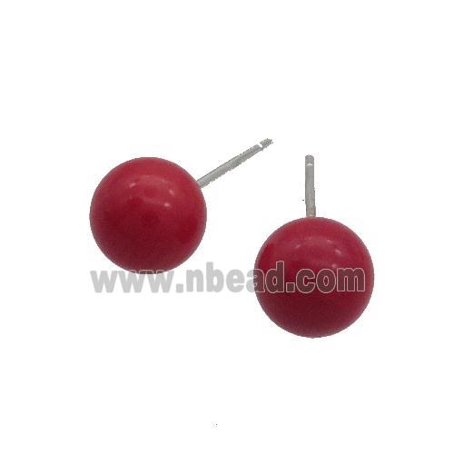 Red Coral Stud Earring 925 Sterling Silver