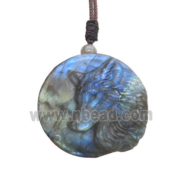 Natural Labradorite Necklace Wolf