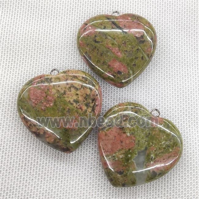 Natural Unakite Heart Pendant Green