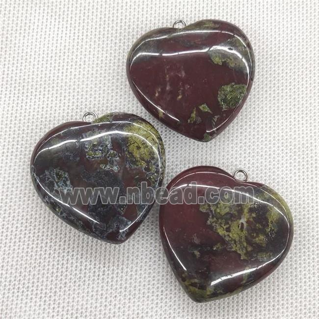 Natural Dragon Bloodstone Heart Pendant Green